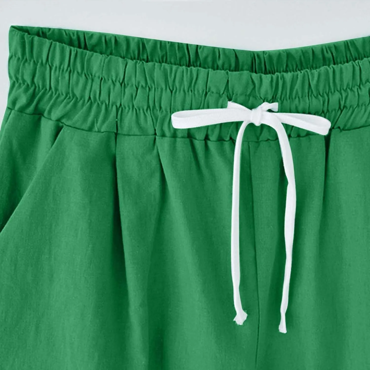 2025 Women's Shorts Casual Comfy Cotton Linen Shorts Drawstring Elastic Waist Bermuda Summer Knee Length Beach Shorts