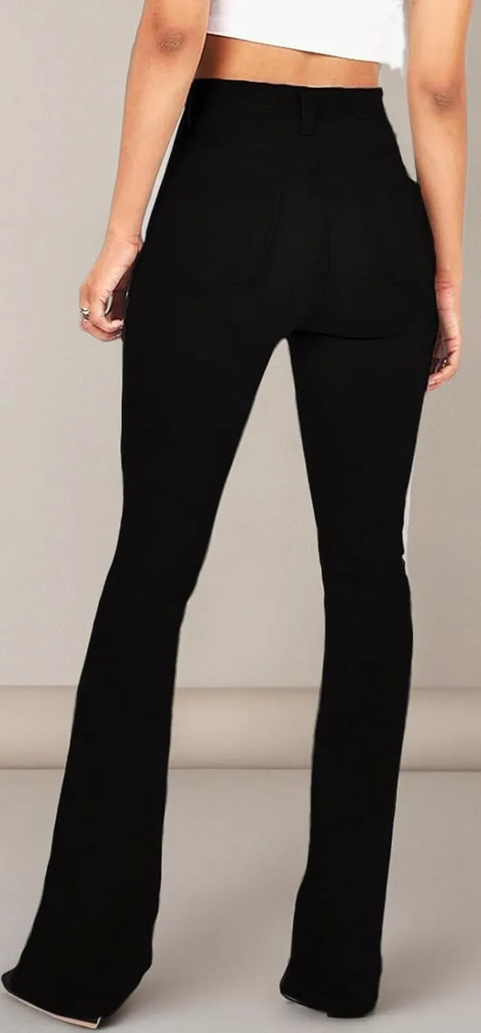 AMRSPENG Women's Black Bell Bottom Jeans: High Waist Flare Bootcut Stretch Slimming Jeans for Women