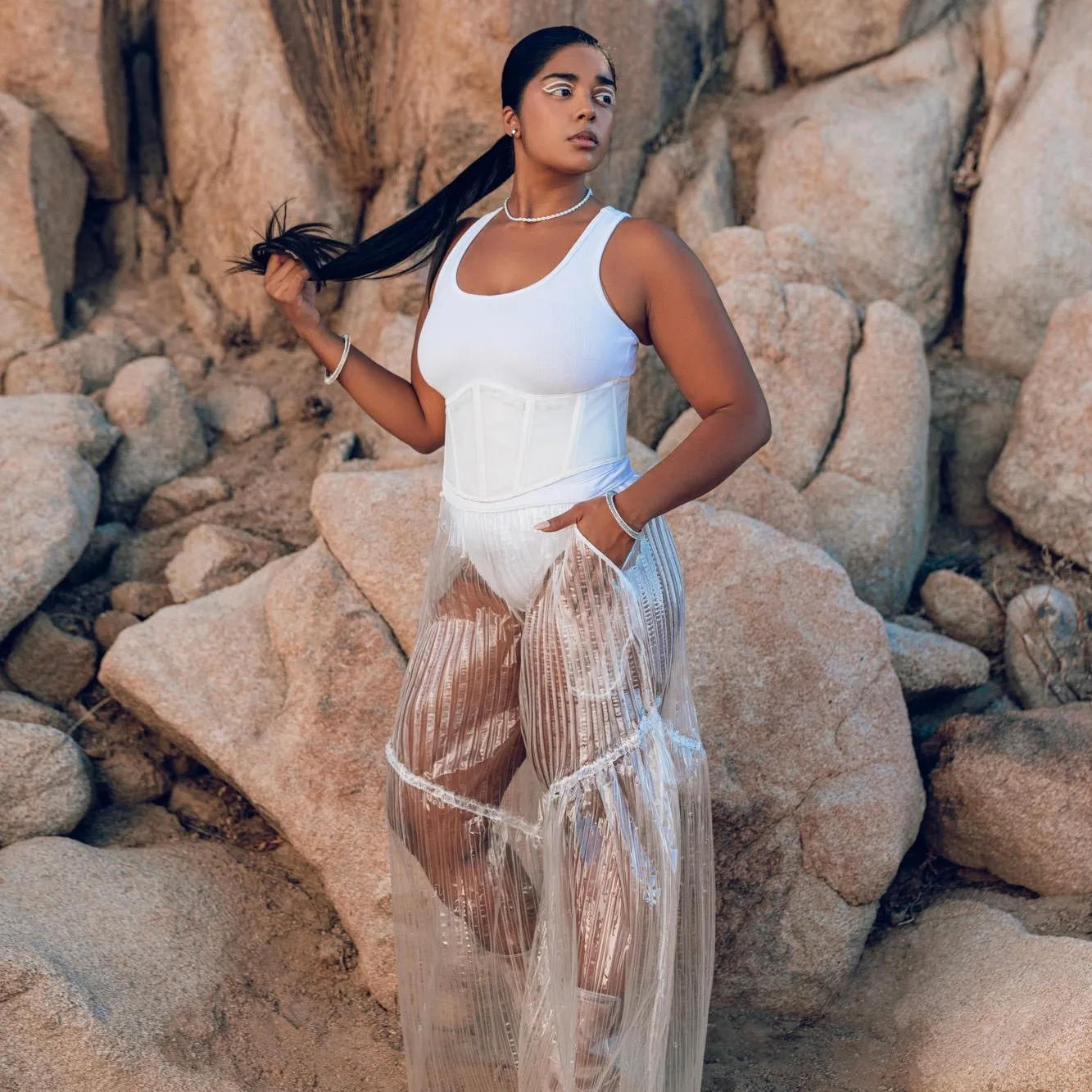 Clear Pleated Pants