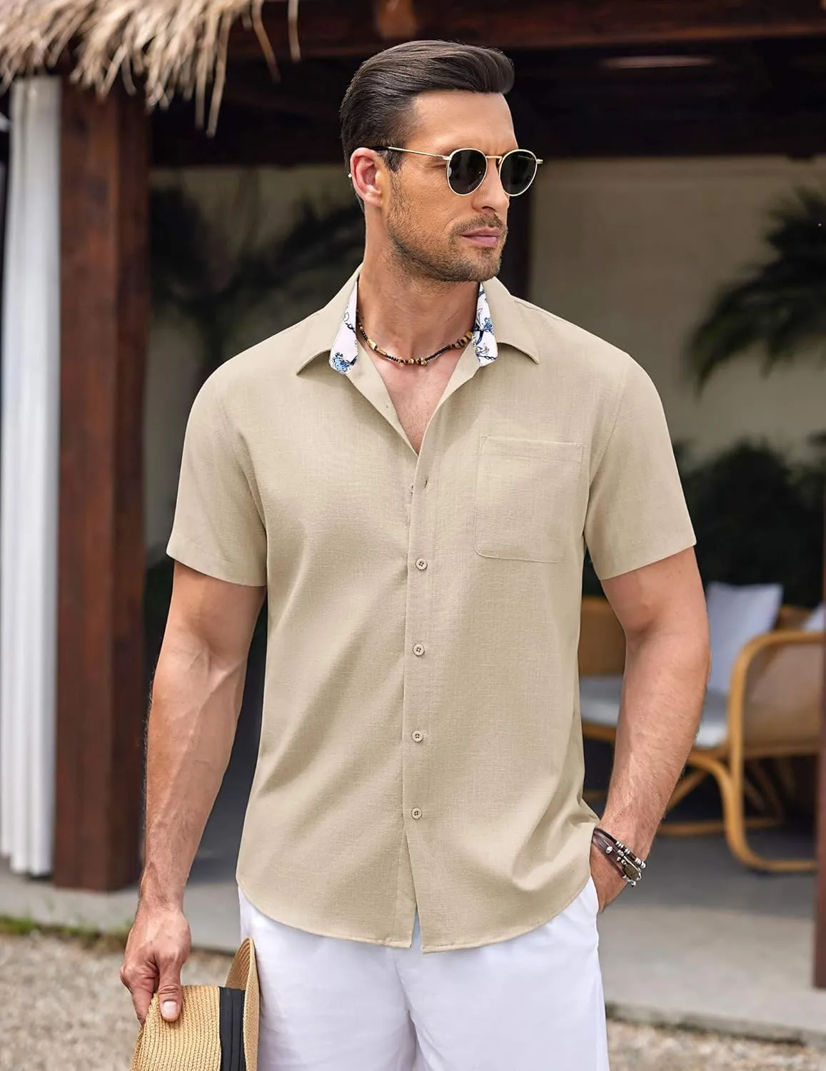 COOFANDY Men's Linen Short Sleeve Button Down Shirts Casual Summer Beach Vacation Shirts