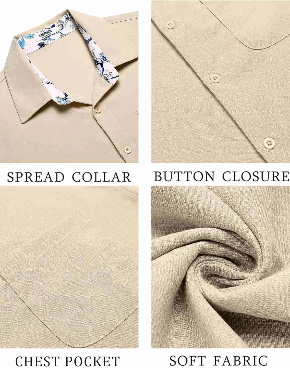 COOFANDY Men's Linen Short Sleeve Button Down Shirts Casual Summer Beach Vacation Shirts