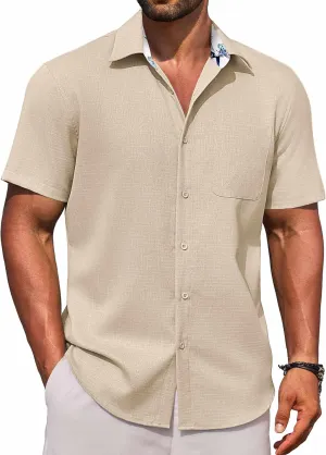 COOFANDY Men's Linen Short Sleeve Button Down Shirts Casual Summer Beach Vacation Shirts