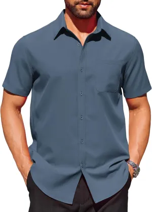 COOFANDY Mens Short Sleeve Dress Shirts Wrinkle Free Button Down Shirts Stain Shield Shirts with Pocket