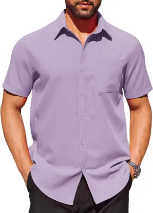 COOFANDY Mens Short Sleeve Dress Shirts Wrinkle Free Button Down Shirts Stain Shield Shirts with Pocket