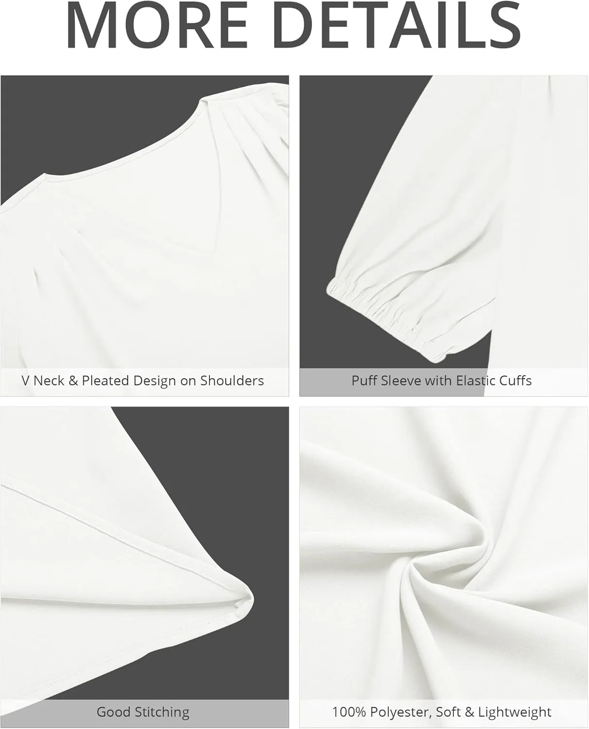 GRAPENT Business Casual Tops for Women Work Blouses Dressy Short Puff Sleeve Office Pleated V Neck Trendy Summer Blouse