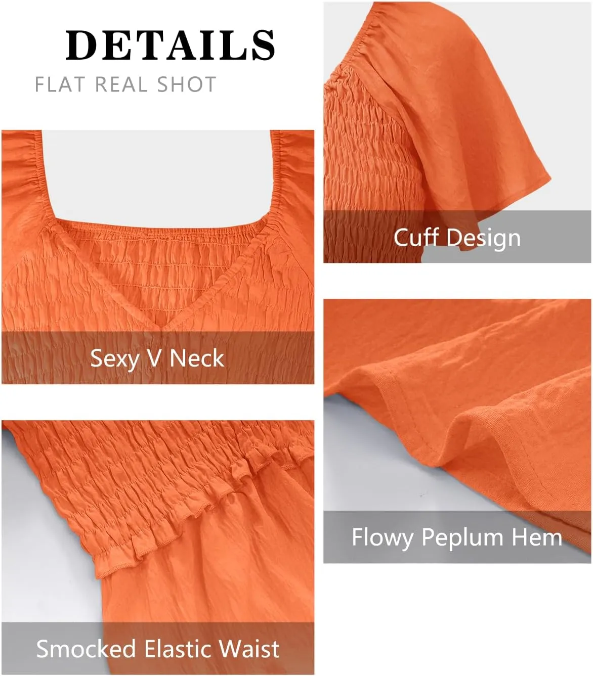 HEYTALALA Women's Summer Peplum Tops Ruffle Trim Short Sleeve Casual V Neck Smocked Blouses Dressy Shirt
