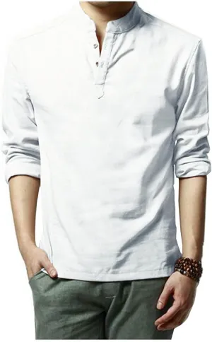 Hoerev Men Casual Long Sleeve Linen Slim Fit Shirts Beach Shirts