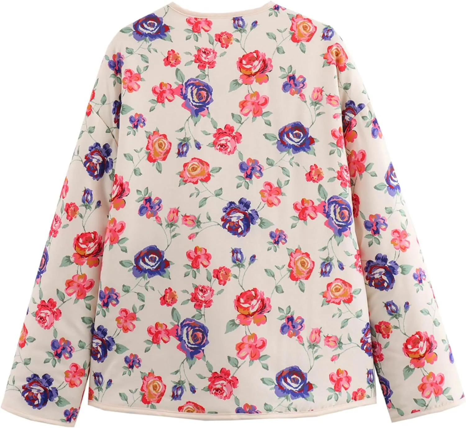 HOTIAN Floral Printed Puff Jackets for Women Lightweight Cropped Padded Puffer Jacket Cardigan Quilted Winter Coats
