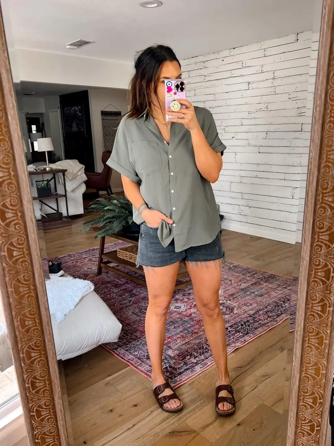 Inorin Womens Casual Short Sleeve Button Down Shirts V Neck Collared Shirt Tops Blouses with Pockets