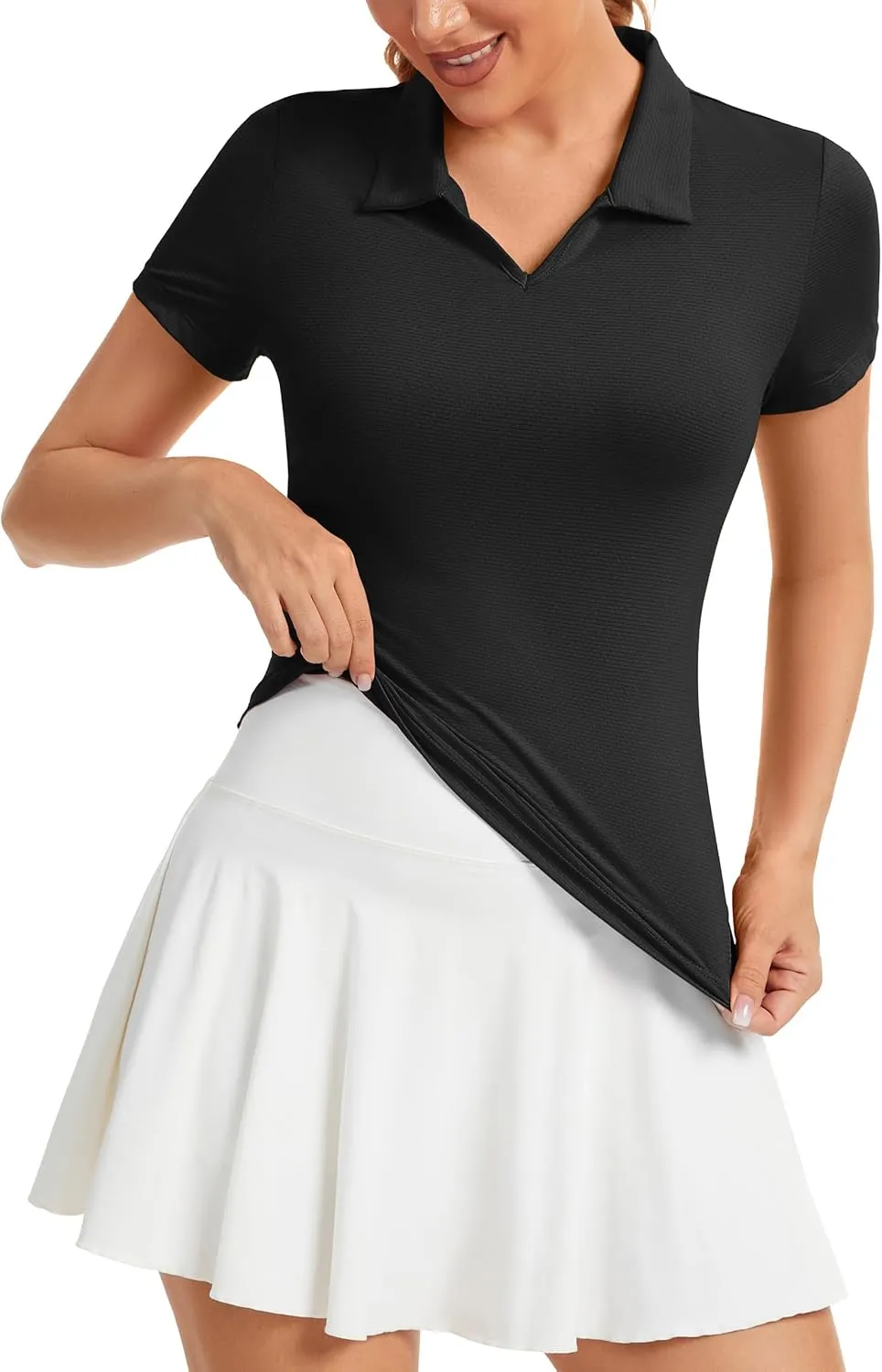 MathCat Womens Golf Shirt Short Sleeve Tennis Polo Shirts UPF50  Sun Protection V Neck Collared Quick Dry Workout Tops