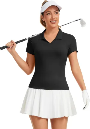 MathCat Womens Golf Shirt Short Sleeve Tennis Polo Shirts UPF50  Sun Protection V Neck Collared Quick Dry Workout Tops