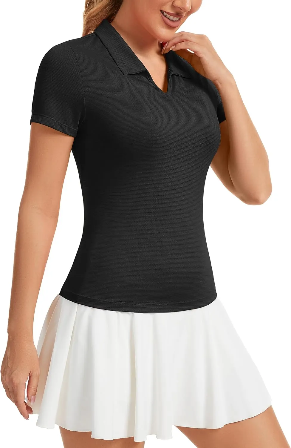 MathCat Womens Golf Shirt Short Sleeve Tennis Polo Shirts UPF50  Sun Protection V Neck Collared Quick Dry Workout Tops
