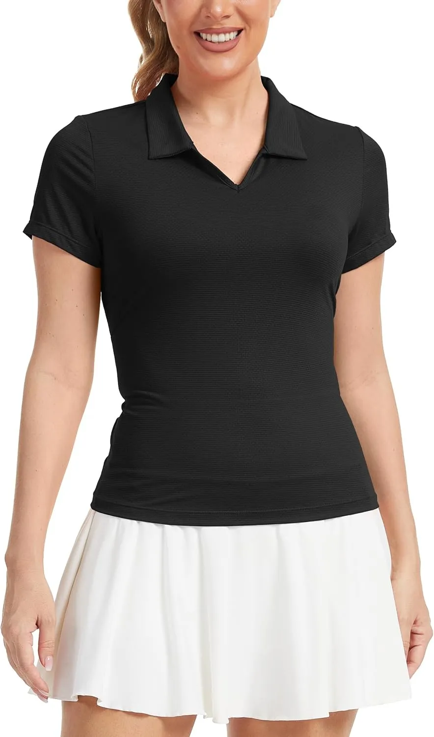 MathCat Womens Golf Shirt Short Sleeve Tennis Polo Shirts UPF50  Sun Protection V Neck Collared Quick Dry Workout Tops