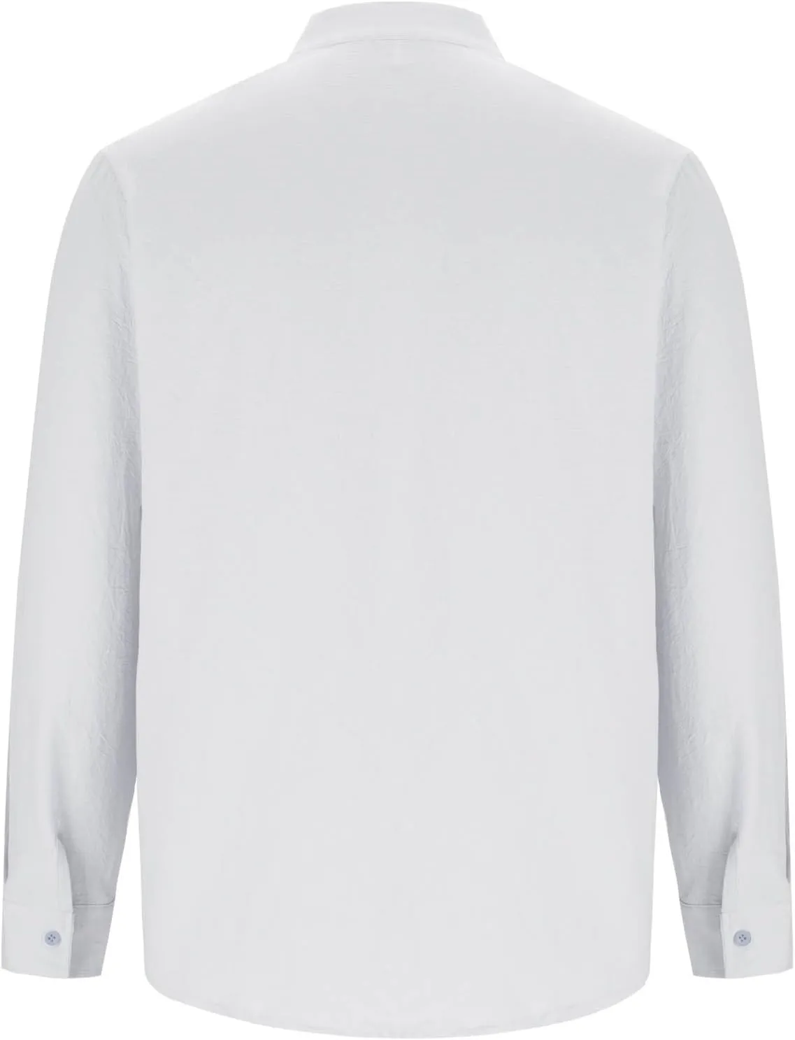Mens Casual Cotton Linen Long Sleeve Banded Collar T Shirts Summer Plain Button Down Beach Vacation Tops with Pocket