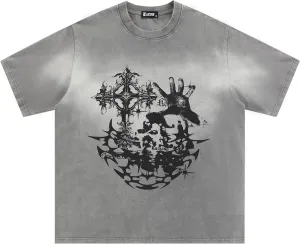 Men's Graphic Tees Shirt Unisex Short Sleeve Cotton Vintage Oversized Shirts Loose Streetwear Casual Tee Top
