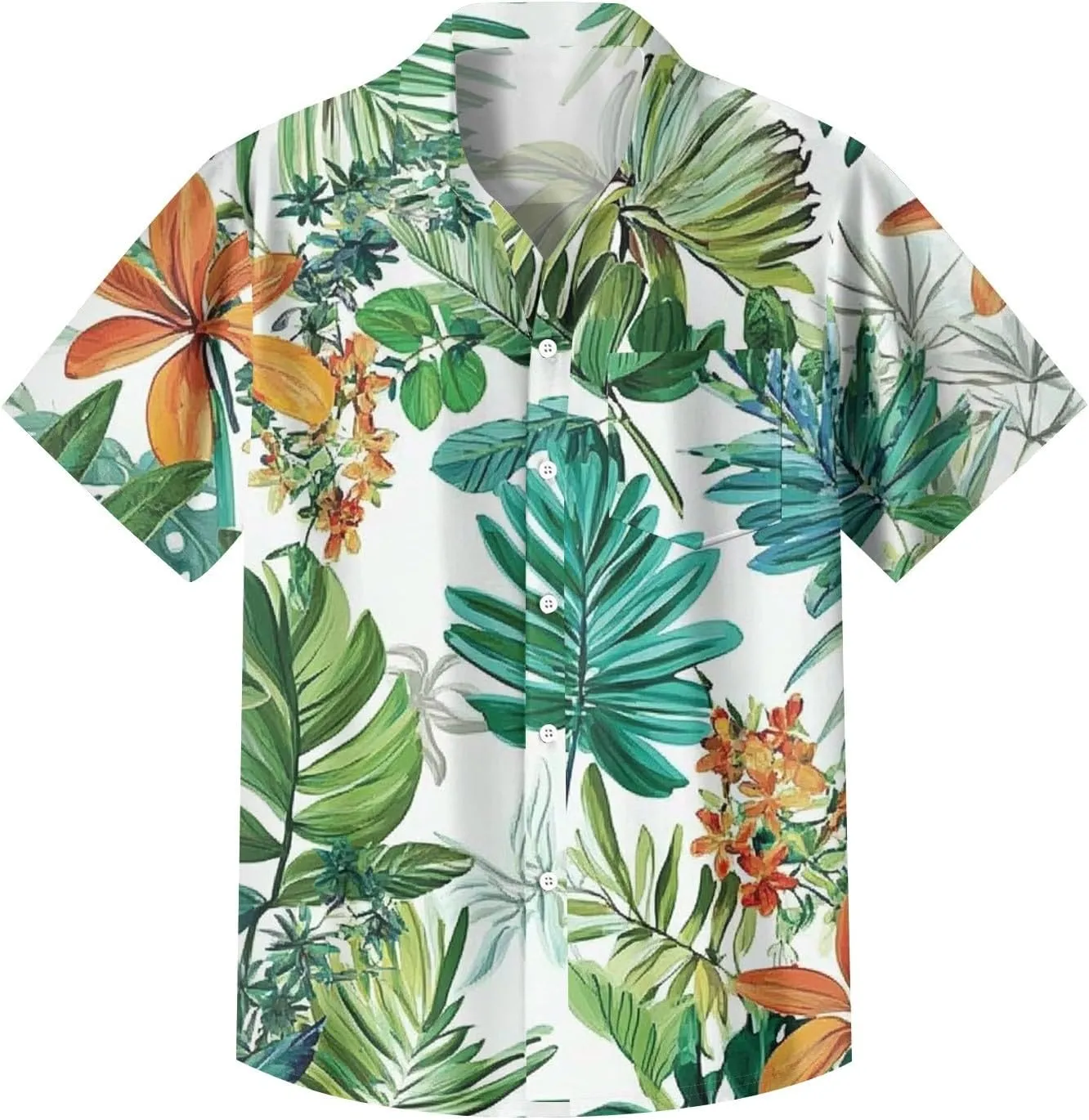 Mens Hawaiian Shirt Short Sleeve Button Down Shirts Palm Tree Floral Printed Casual Slim Fit Tops with Pocket