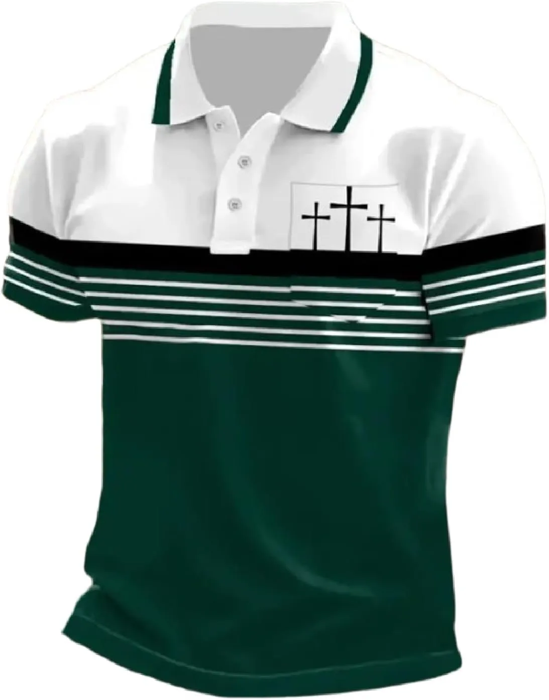 Men's Retro Faith Cross Printed with Pocket Polo Shirt Casual Tops Christian Polo Shirts