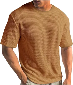 Mens Textured T-Shirts Lightweight Casual Knit Short Sleeve Crewneck Tops Summer Loose Fit Waffle Knit Pullover Tees