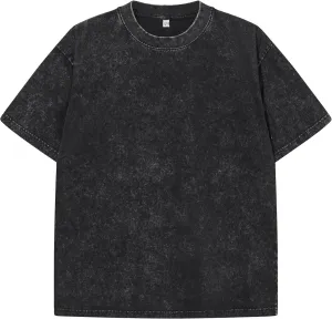 Mens Washed Vintage T-Shirt Summer Casual T Shirts Thick Short Sleeve Loose Crew Neck Cotton Tops