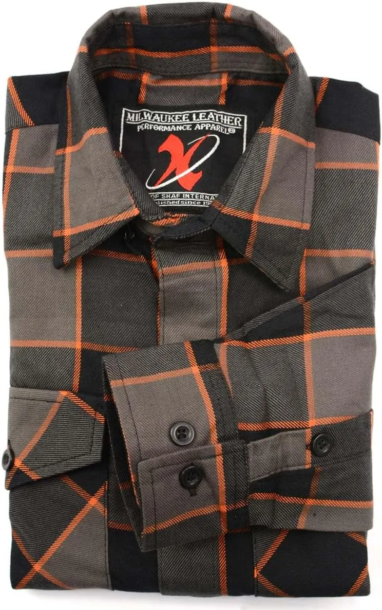 Milwaukee Leather MNG11648 Men's Grey with Brown and Orange Long Sleeve Cotton Flannel Shirt - 5X-Large