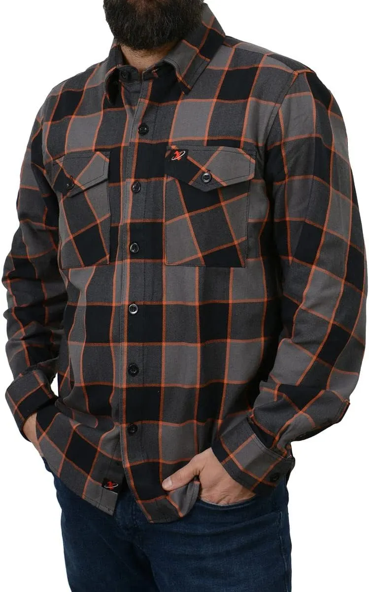 Milwaukee Leather MNG11648 Men's Grey with Brown and Orange Long Sleeve Cotton Flannel Shirt - 5X-Large