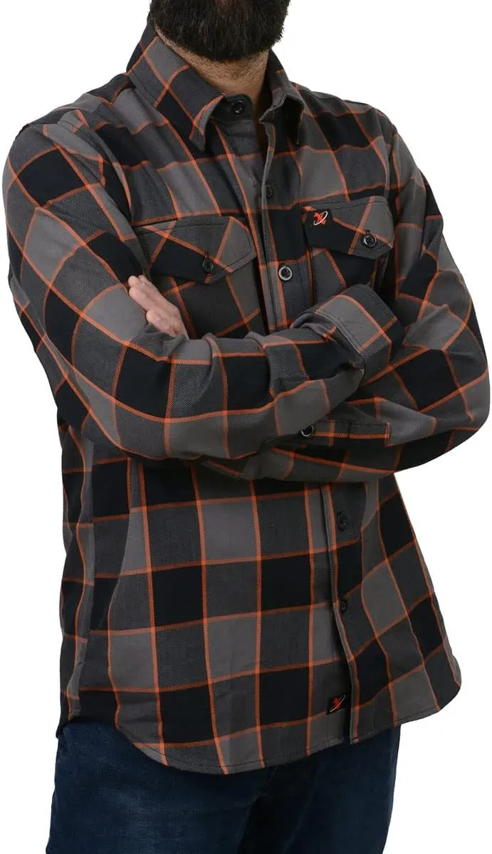 Milwaukee Leather MNG11648 Men's Grey with Brown and Orange Long Sleeve Cotton Flannel Shirt - 5X-Large