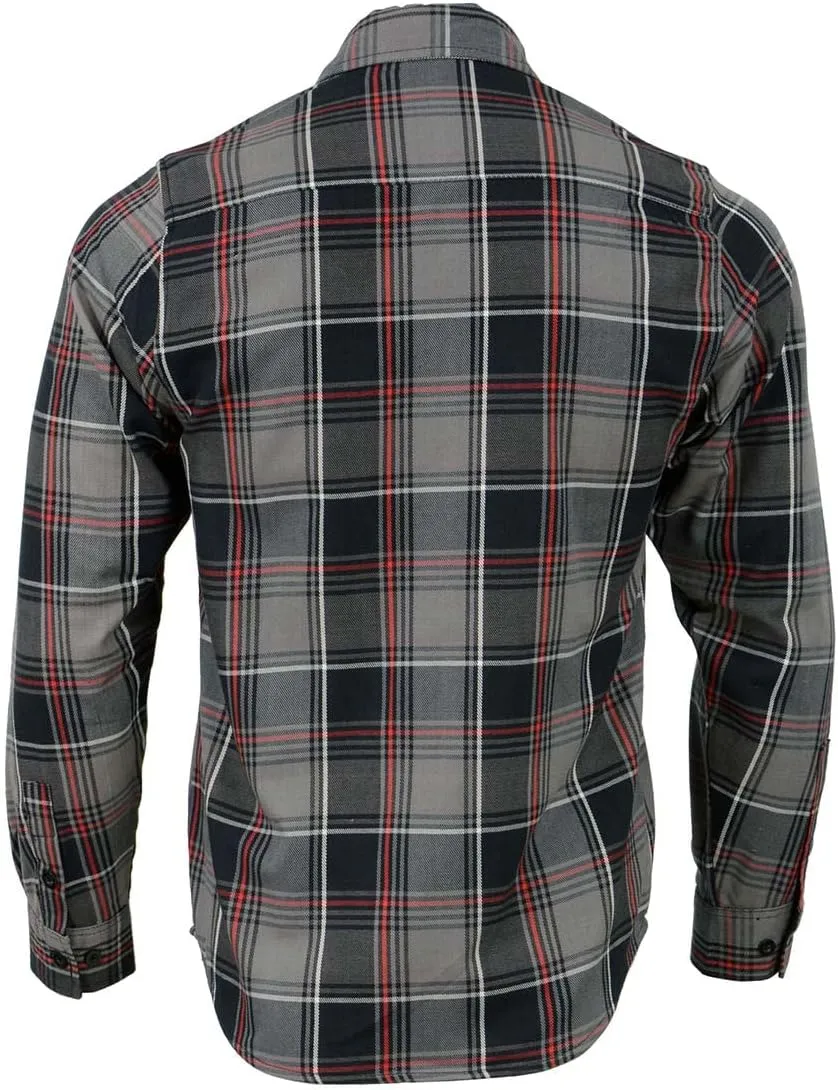 Milwaukee Leather MNG11658 Men's Black and Grey with Red Long Sleeve Cotton Flannel Shirt
