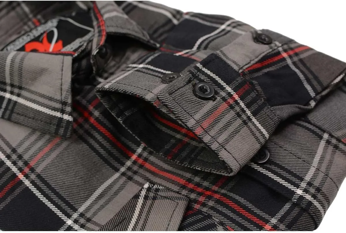 Milwaukee Leather MNG11658 Men's Black and Grey with Red Long Sleeve Cotton Flannel Shirt