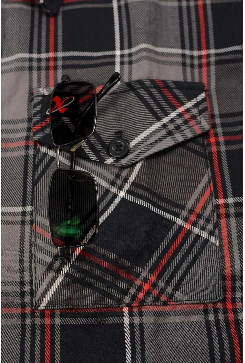 Milwaukee Leather MNG11658 Men's Black and Grey with Red Long Sleeve Cotton Flannel Shirt