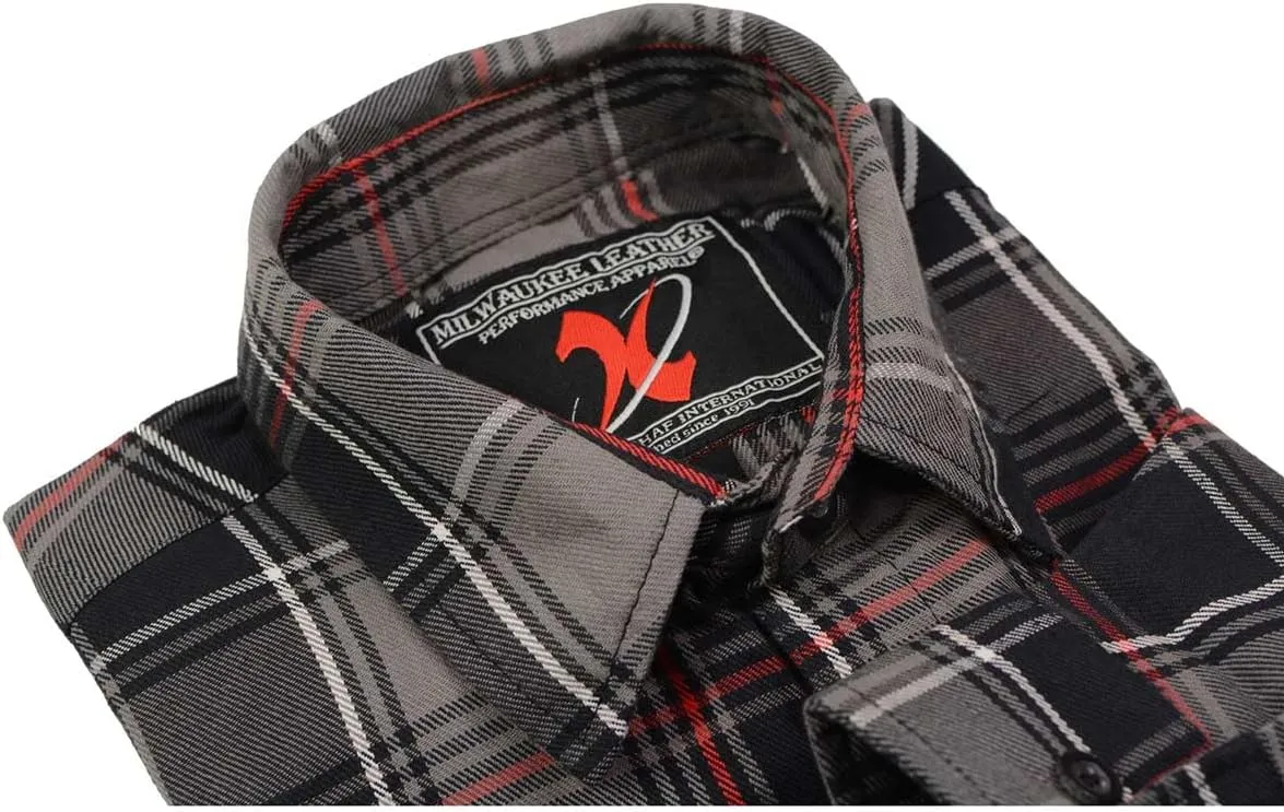 Milwaukee Leather MNG11658 Men's Black and Grey with Red Long Sleeve Cotton Flannel Shirt