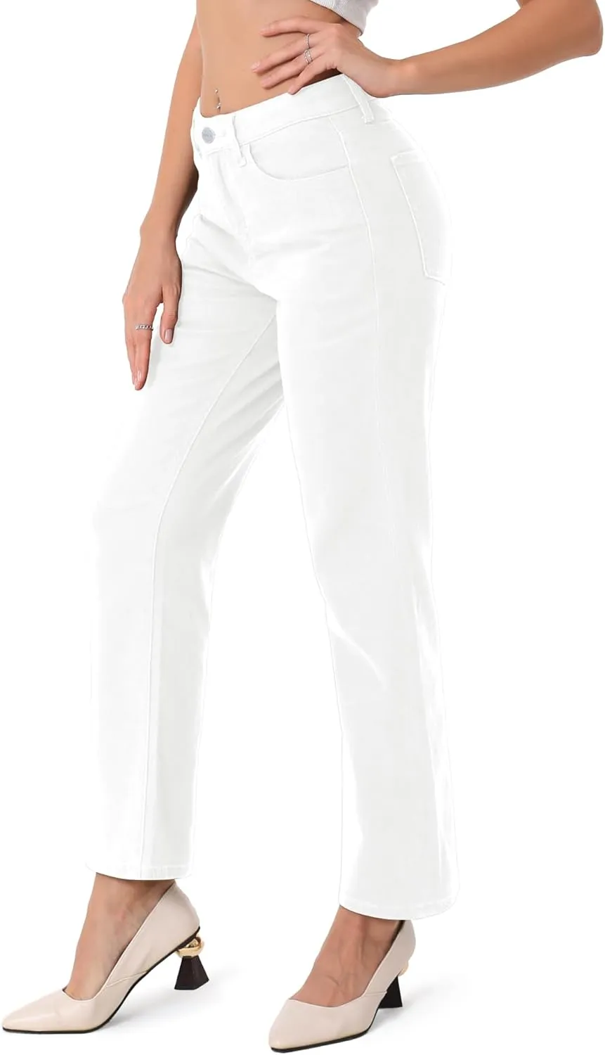 ONESO Women's Straight Leg Jeans Mid Waist Loose Stretchy Lightweight Trendy Jeans for Women Denim Pants