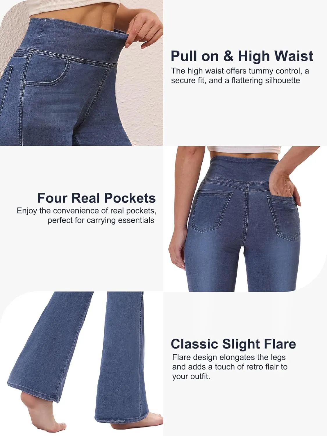 Pull on Flare Jeans for Women, Trendy Stretchy High Waisted Bell Bottom Skinny Boot Cut Jeans Legging for Women