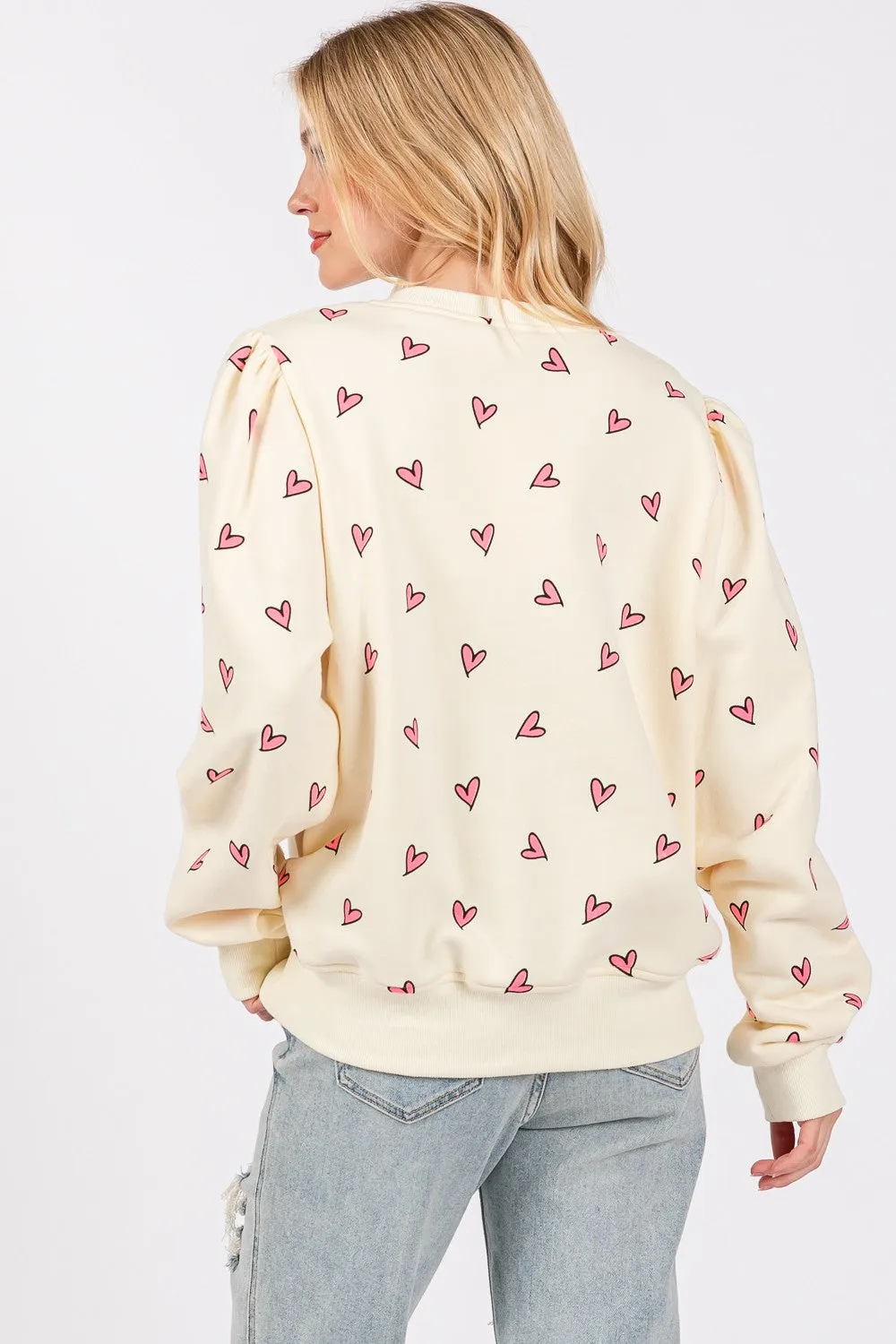 SAGE   FIG Heart Printed Contrast Long Sleeve Sweatshirt