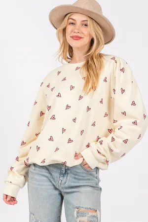 SAGE   FIG Heart Printed Contrast Long Sleeve Sweatshirt