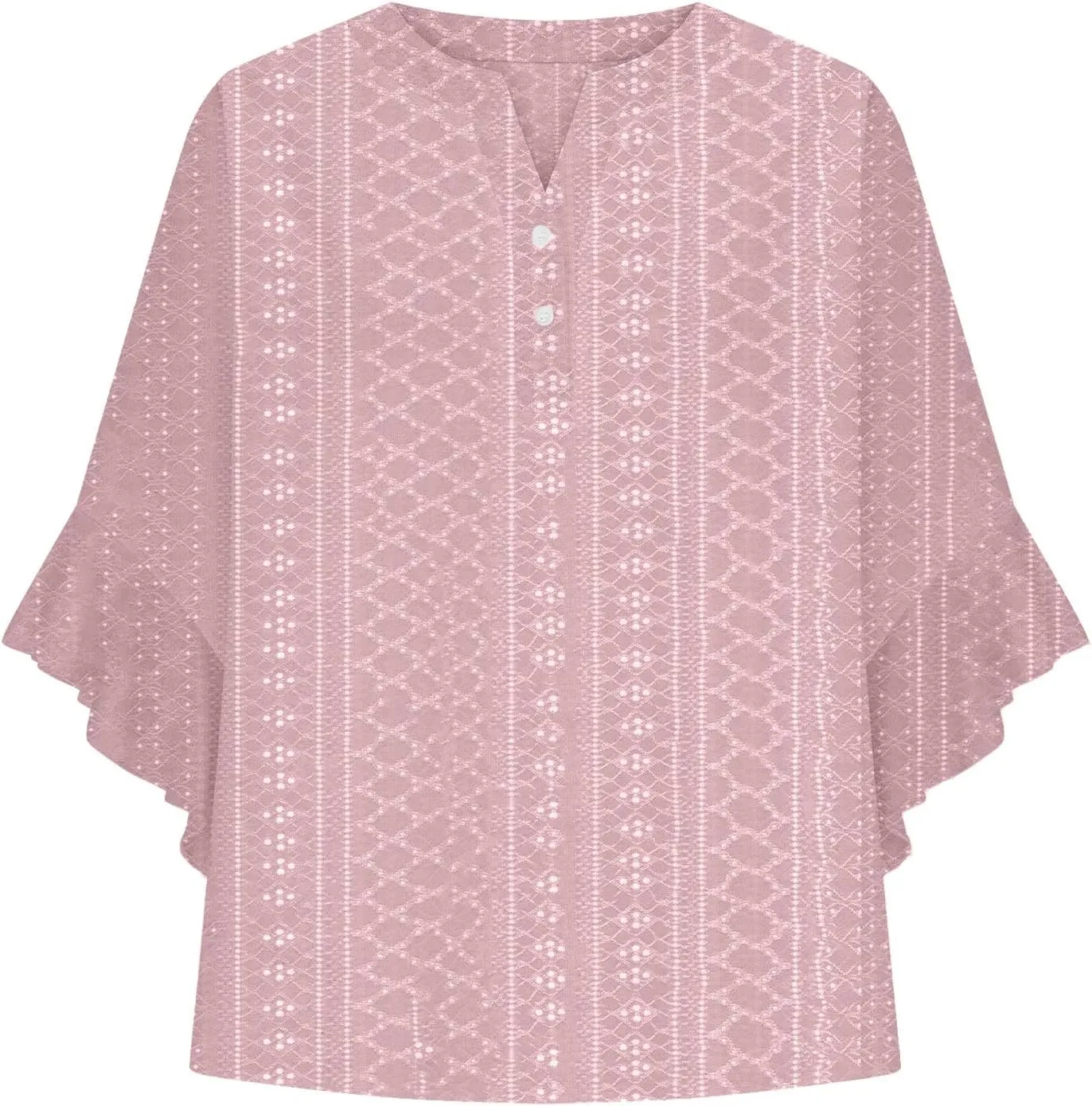 Summer Tops for Women Ruffle 3/4 Sleeve Shirts Boho Button Down Henley Tshirt Loose Floral Print Dressy Tunic Blouse