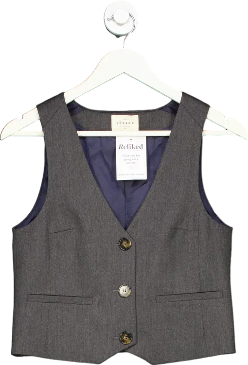 Sézane Grey Wool Blend Waistcoat top UK 10