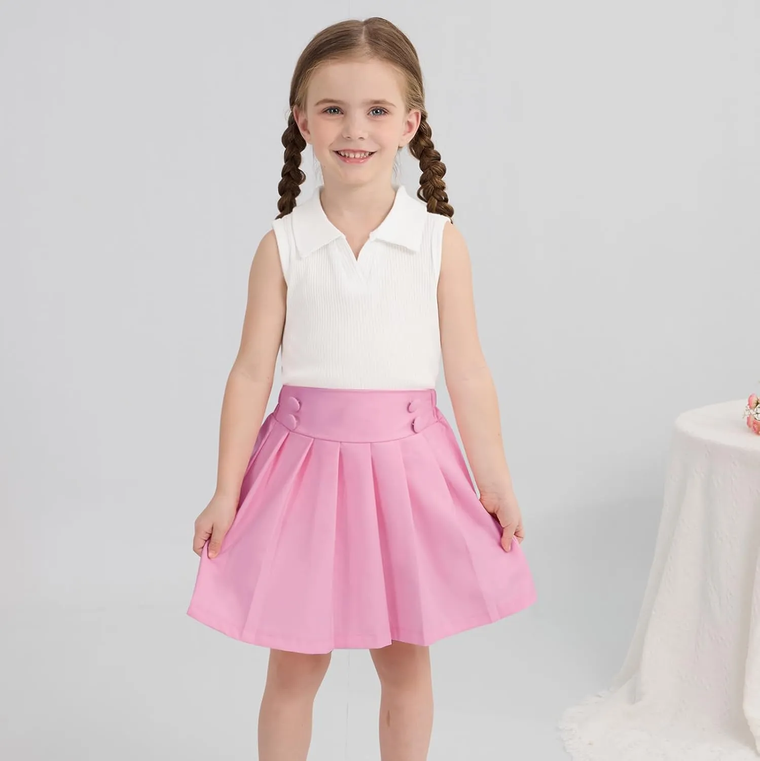 Toddler Girls Athletic Dress Golf Tennis Dress Outfit Sleeveless Golf Shirt and Tennis Skirt 2-7Y