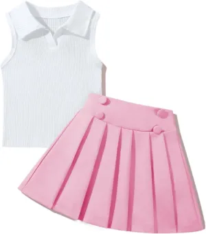 Toddler Girls Athletic Dress Golf Tennis Dress Outfit Sleeveless Golf Shirt and Tennis Skirt 2-7Y