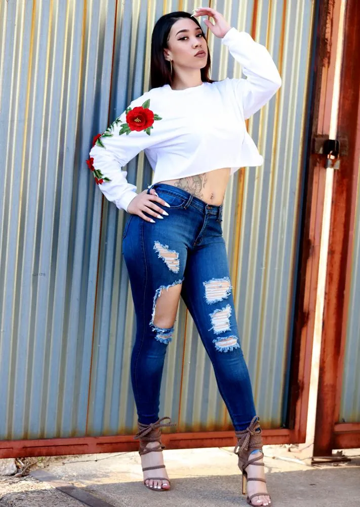 TRUE BLUE DISTRESSED INDIGO JEANS
