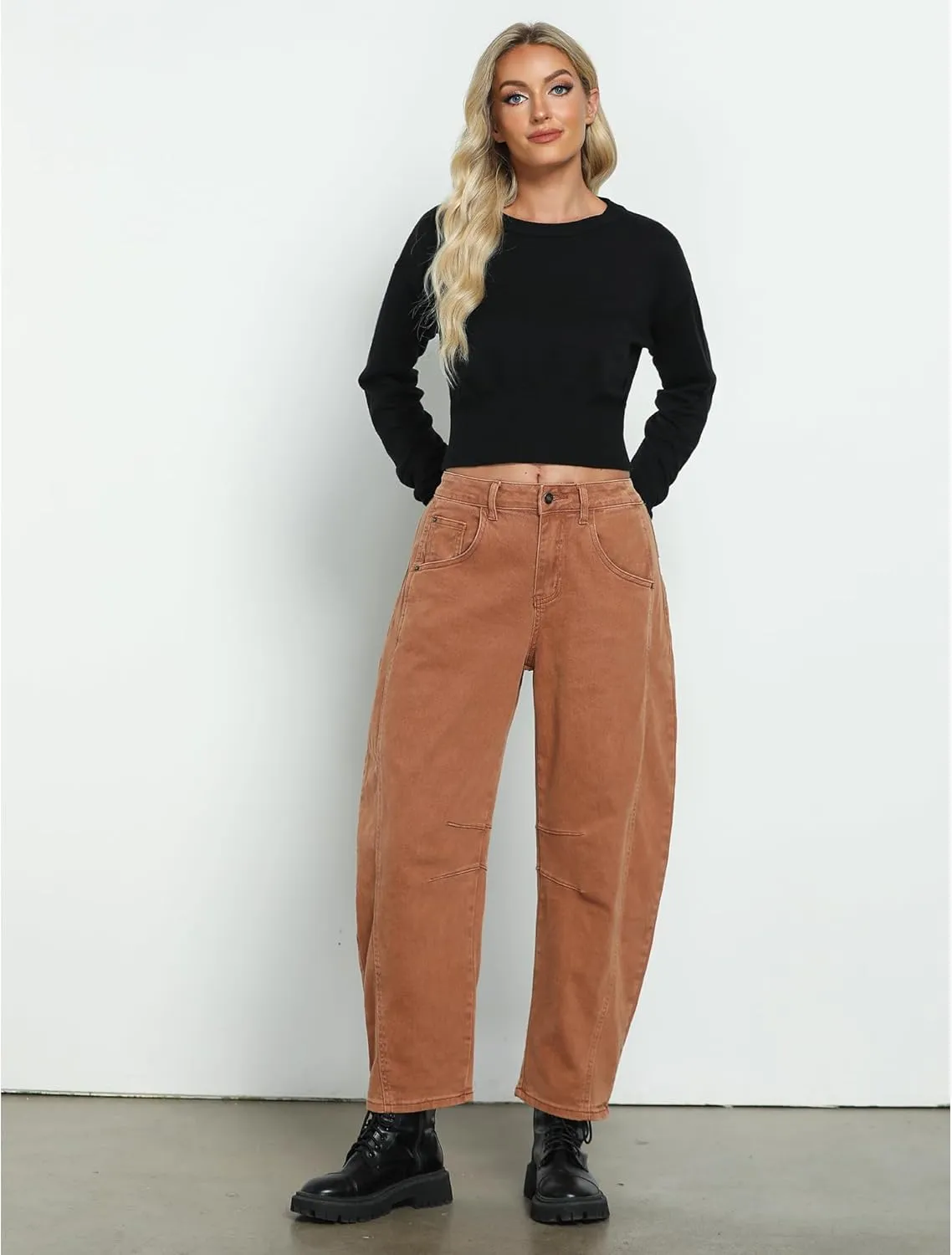 Utyful Barrel Jeans Women Cropped Baggy Trendy High Waisted Distressed Loose Stretch Denim Trouser Jeans with Pockets