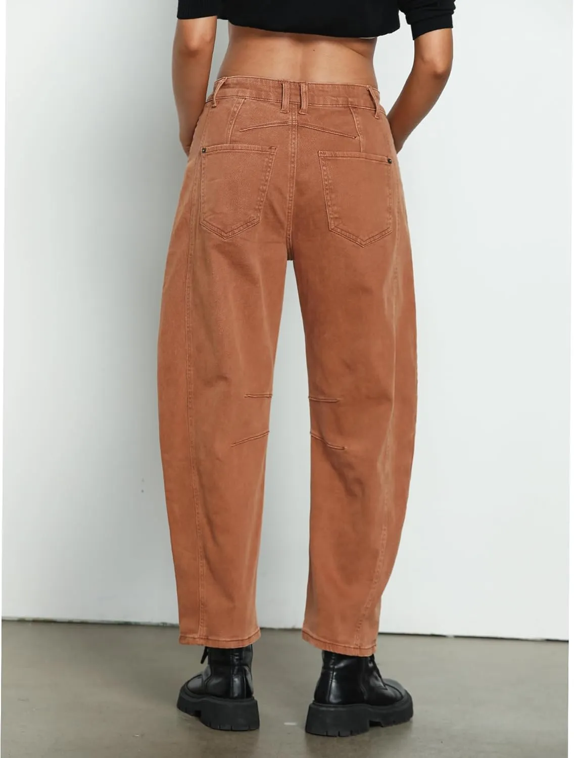 Utyful Barrel Jeans Women Cropped Baggy Trendy High Waisted Distressed Loose Stretch Denim Trouser Jeans with Pockets