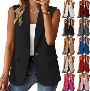 Vest Tops for Women Summer Casual Lapel One Button Sleeveless Blazers Business Loose Suit Jackets Office Work Blazer