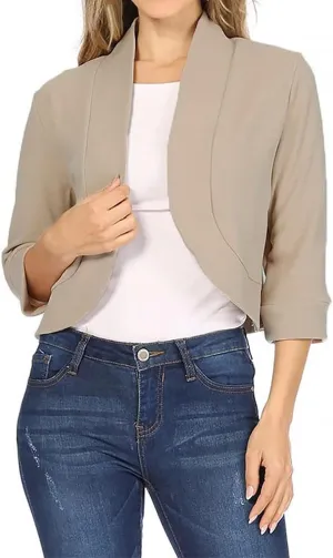 Women 3/4 Sleeve Cropped Blazer Plus Size Open Front Short Jacket Casual Crop Blazer Suit Cute Cardigan Coat Outwear