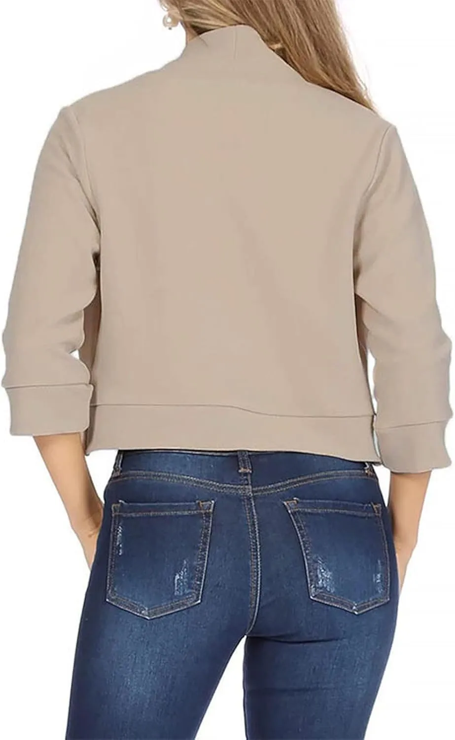 Women 3/4 Sleeve Cropped Blazer Plus Size Open Front Short Jacket Casual Crop Blazer Suit Cute Cardigan Coat Outwear