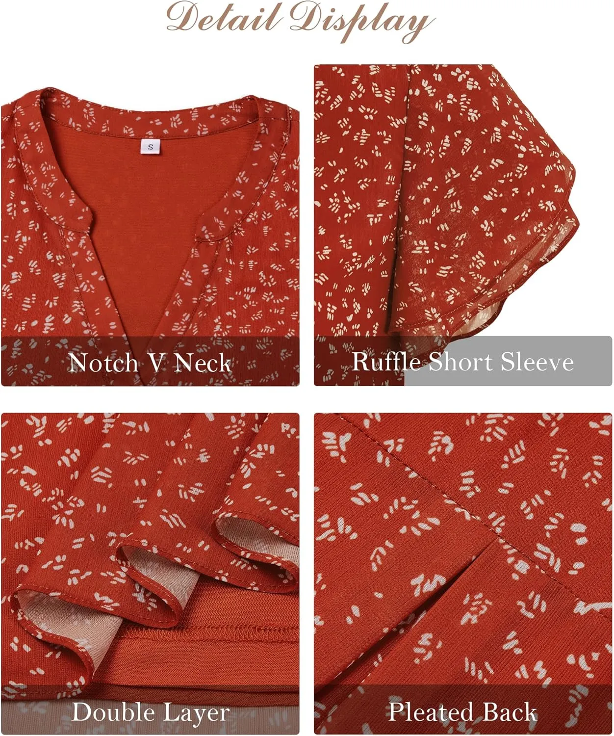 Women Tops Dressy Casual Short Sleeve Blouses Petal Ruffle Shirts V Neck Chiffon Work Business Tunic Double Layer