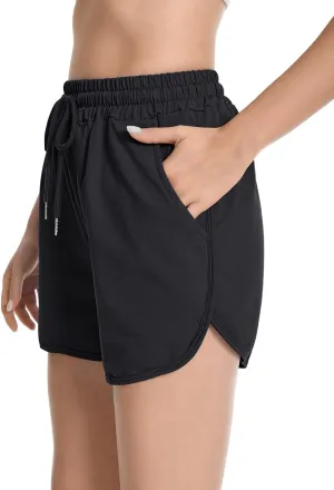 Womens Casual Sweat Shorts Curvy Hem Summer Cotton Lounge Shorts Drawstring Jersey Athletic Workout Shorts with Pockets