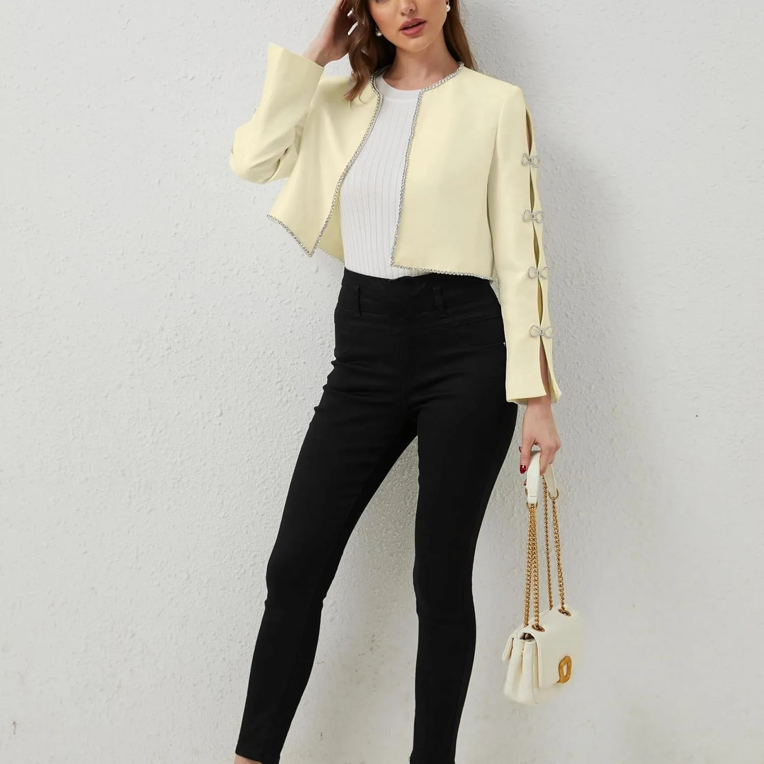 Women's Luxury Jackets Structured Dressy Jackets Crystals Short Cape Jacket, Wedding Guest Dinner Date Night, XS-XXXL