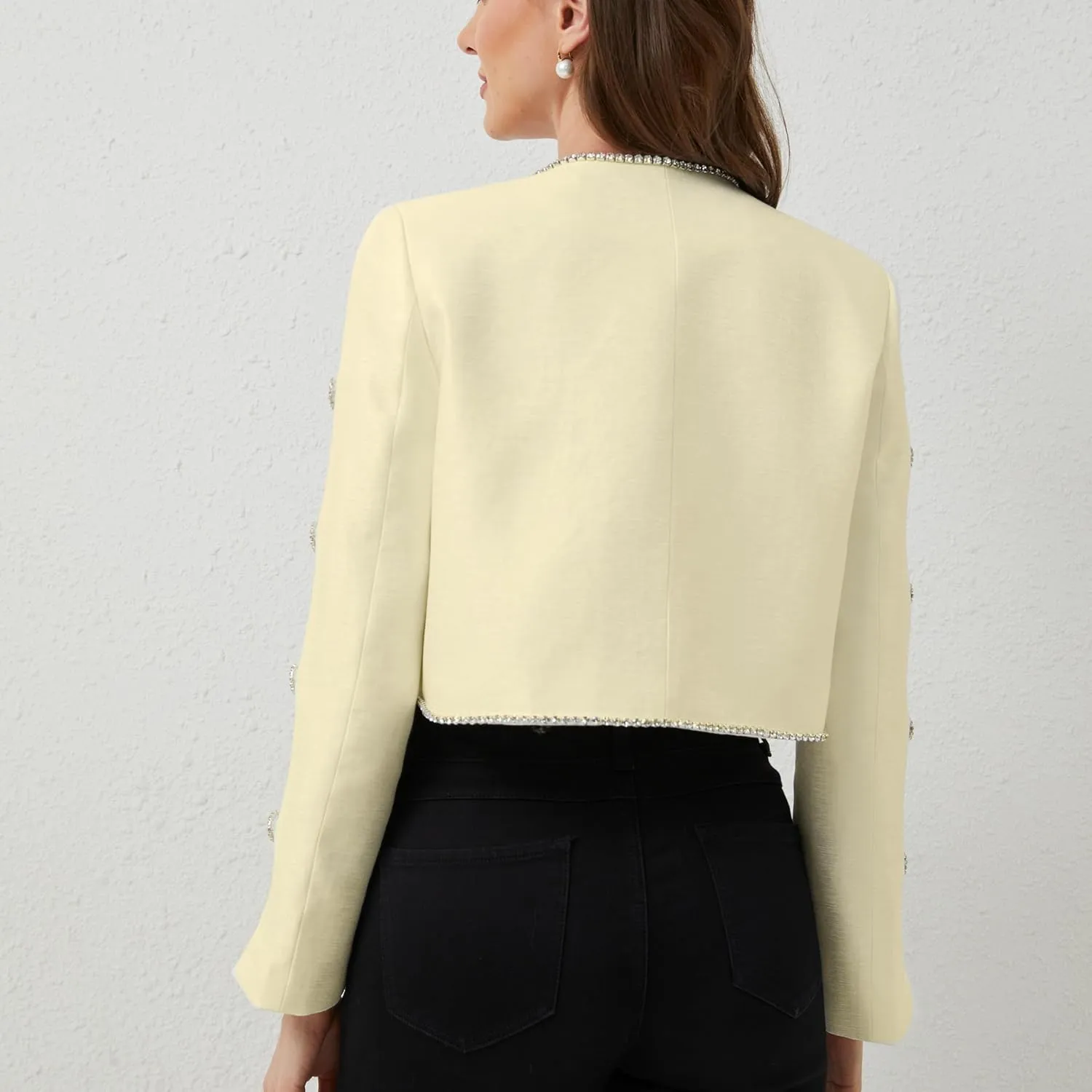 Women's Luxury Jackets Structured Dressy Jackets Crystals Short Cape Jacket, Wedding Guest Dinner Date Night, XS-XXXL