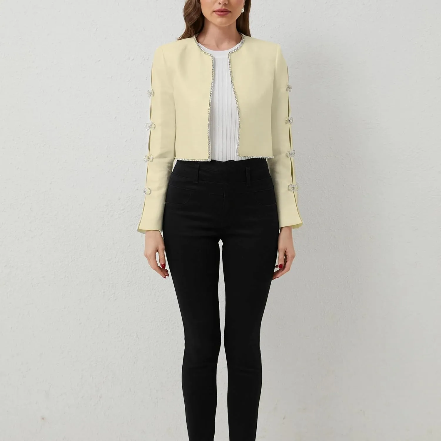 Women's Luxury Jackets Structured Dressy Jackets Crystals Short Cape Jacket, Wedding Guest Dinner Date Night, XS-XXXL