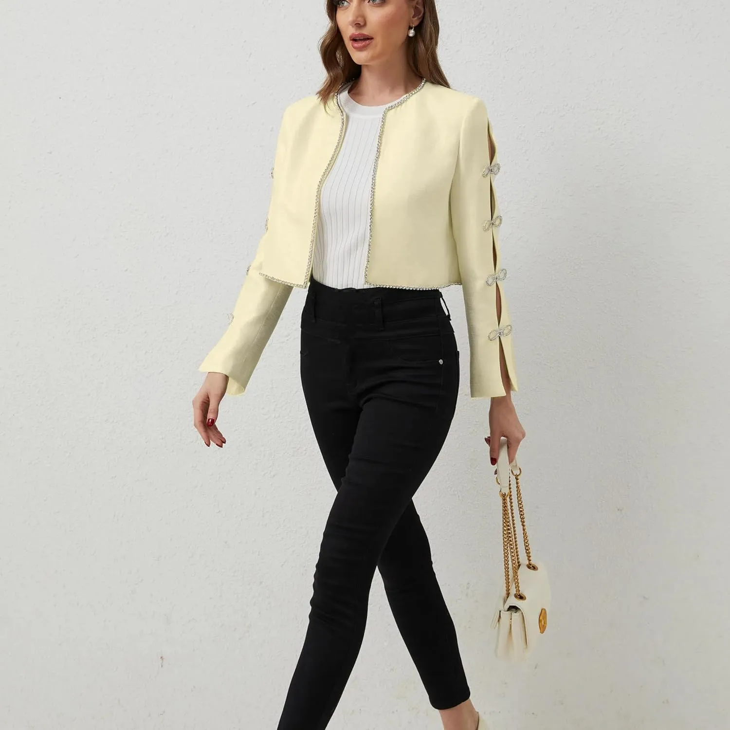 Women's Luxury Jackets Structured Dressy Jackets Crystals Short Cape Jacket, Wedding Guest Dinner Date Night, XS-XXXL